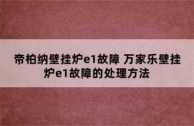 帝柏纳壁挂炉e1故障 万家乐壁挂炉e1故障的处理方法